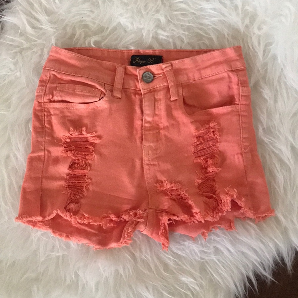 Coral Denim Shorts